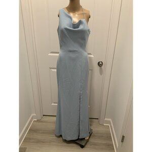After Six Maxi 2 Reg 6849 Bridesmaid Formal Draped Cowl-Neck In Mist Blue NWT